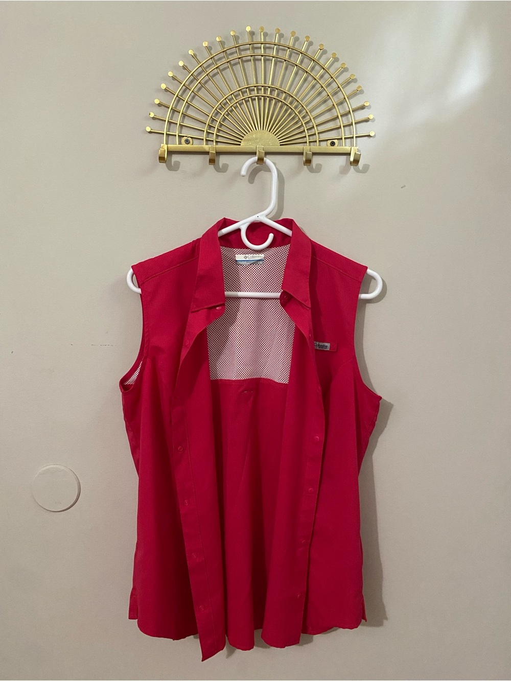 Columbia Sleeveless Button-Front Tank in Bright Fuchsia Red